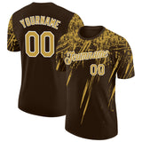 Custom Brown Old Gold-White Distressed Scratch Brush Stroke Performance T-Shirt