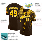 Custom Brown Yellow-White Distressed Scratch Brush Stroke Performance T-Shirt