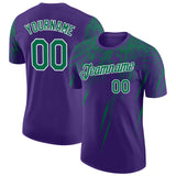 Custom Purple Kelly Green-White Distressed Scratch Brush Stroke Performance T-Shirt