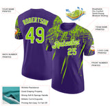 Custom Purple Neon Green-White Distressed Scratch Brush Stroke Performance T-Shirt