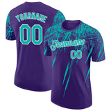 Custom Purple Aqua-White Distressed Scratch Brush Stroke Performance T-Shirt