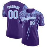 Custom Purple Light Blue-White Distressed Scratch Brush Stroke Performance T-Shirt