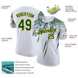 Custom White Green-Yellow Distressed Scratch Brush Stroke Performance T-Shirt