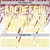 Custom White Burgundy-Yellow Distressed Scratch Brush Stroke Performance T-Shirt
