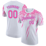 Custom White Pink-Light Blue Distressed Scratch Brush Stroke Performance T-Shirt