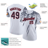 Custom White Navy-Red Distressed Scratch Brush Stroke Performance T-Shirt