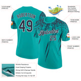 Custom Aqua Navy-White Distressed Scratch Brush Stroke Performance T-Shirt