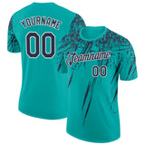 Custom Aqua Navy-White Distressed Scratch Brush Stroke Performance T-Shirt