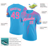Custom Sky Blue Pink-White Distressed Scratch Brush Stroke Performance T-Shirt