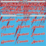 Custom Sky Blue Red-White Distressed Scratch Brush Stroke Performance T-Shirt