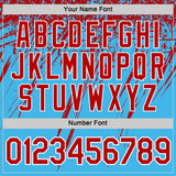 Custom Sky Blue Red-White Distressed Scratch Brush Stroke Performance T-Shirt