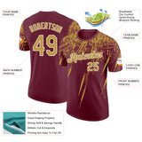 Custom Burgundy Old Gold-White Distressed Scratch Brush Stroke Performance T-Shirt