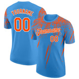 Custom Powder Blue Orange-White Distressed Scratch Brush Stroke Performance T-Shirt