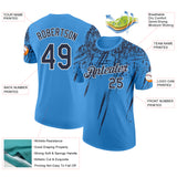 Custom Powder Blue Navy-White Distressed Scratch Brush Stroke Performance T-Shirt