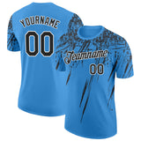 Custom Powder Blue Black-White Distressed Scratch Brush Stroke Performance T-Shirt