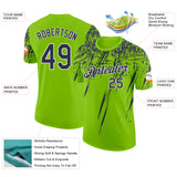 Custom Neon Green Navy-White Distressed Scratch Brush Stroke Performance T-Shirt