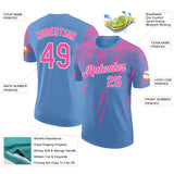 Custom Light Blue Pink-White Distressed Scratch Brush Stroke Performance T-Shirt