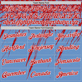 Custom Light Blue Red-White Distressed Scratch Brush Stroke Performance T-Shirt