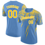 Custom Light Blue Yellow-White Distressed Scratch Brush Stroke Performance T-Shirt