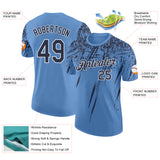 Custom Light Blue Navy-White Distressed Scratch Brush Stroke Performance T-Shirt