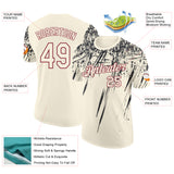 Custom Cream Black-Crimson Distressed Scratch Brush Stroke Performance T-Shirt
