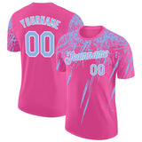 Custom Pink Light Blue-White Distressed Scratch Brush Stroke Performance T-Shirt