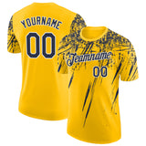 Custom Yellow Navy-White Distressed Scratch Brush Stroke Performance T-Shirt