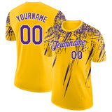 Custom Yellow Purple-White Distressed Scratch Brush Stroke Performance T-Shirt