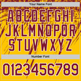 Custom Yellow Crimson-White Distressed Scratch Brush Stroke Performance T-Shirt
