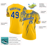 Custom Yellow Royal-White Distressed Scratch Brush Stroke Performance T-Shirt