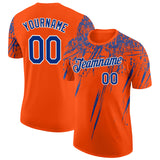 Custom Orange Royal-White Distressed Scratch Brush Stroke Performance T-Shirt