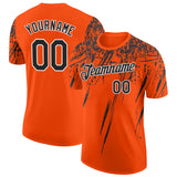 Custom Orange Black-White Distressed Scratch Brush Stroke Performance T-Shirt