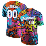 Custom Graffiti Pattern White-Light Blue Vibrant MulticolorStreet Style Performance T-Shirt