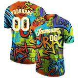 Custom Graffiti Pattern White-Yellow Vibrant MulticolorStreet Style Performance T-Shirt