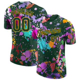 Custom Graffiti Pattern Green-Gold Vibrant Multicolor Paint Splatter Performance T-Shirt