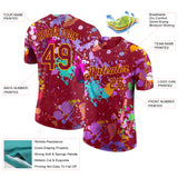 Custom Graffiti Pattern Crimson-Gold Vibrant Multicolor Paint Splatter Performance T-Shirt