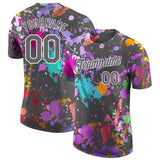 Custom Graffiti Pattern Steel Gray-White Vibrant Multicolor Paint Splatter Performance T-Shirt