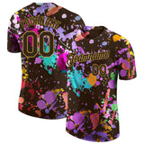 Custom Graffiti Pattern Brown-Old Gold Vibrant Multicolor Paint Splatter Performance T-Shirt
