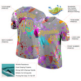 Custom Graffiti Pattern Gray-Yellow Vibrant Multicolor Paint Splatter Performance T-Shirt