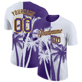 Custom White Purple-Yellow Hawaii Tropical Coastal Palm Trees Performance T-Shirt