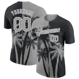 Custom Black Gray-White Hawaii Tropical Coastal Palm Trees Performance T-Shirt