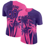 Custom Purple Pink-Black Hawaii Tropical Coastal Palm Trees Performance T-Shirt