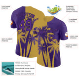 Custom Purple Old Gold-Black Hawaii Tropical Coastal Palm Trees Performance T-Shirt