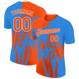 Custom Powder Blue Orange-White Hawaii Tropical Coastal Palm Trees Performance T-Shirt