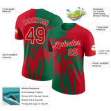 Custom Red Kelly Green-White Hawaii Tropical Coastal Palm Trees Performance T-Shirt