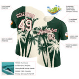 Custom Green Cream-Crimson Hawaii Tropical Coastal Palm Trees Performance T-Shirt