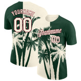 Custom Green Cream-Crimson Hawaii Tropical Coastal Palm Trees Performance T-Shirt