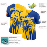 Custom Royal Yellow-White Hawaii Tropical Coastal Palm Trees Performance T-Shirt