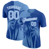 Custom Royal Light Blue-White Hawaii Tropical Coastal Palm Trees Performance T-Shirt