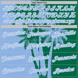 Custom Kelly Green Light Blue-White Hawaii Tropical Coastal Palm Trees Performance T-Shirt